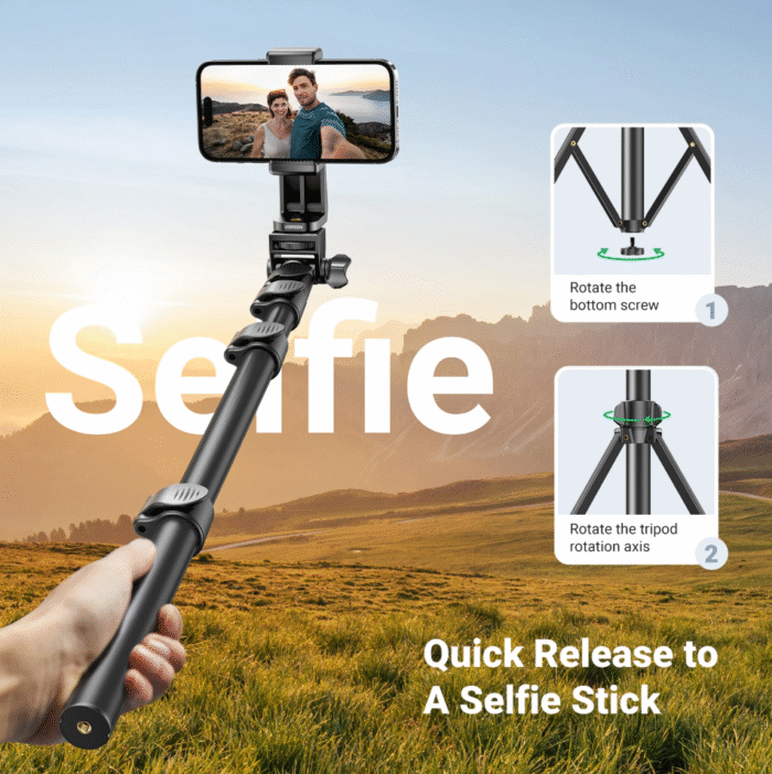 UGREEN 1.7 Meter Floor Tripod And Selfie Stick with Bluetooth Remote – LP680 - Image 8