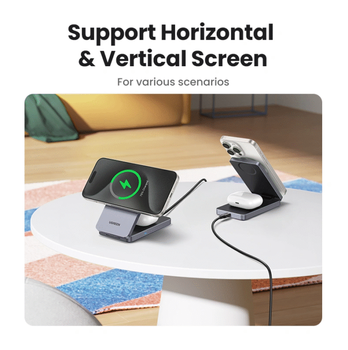 UGREEN 2-in-1 Qi2 Magnetic Wireless Charger – W706 - Image 2