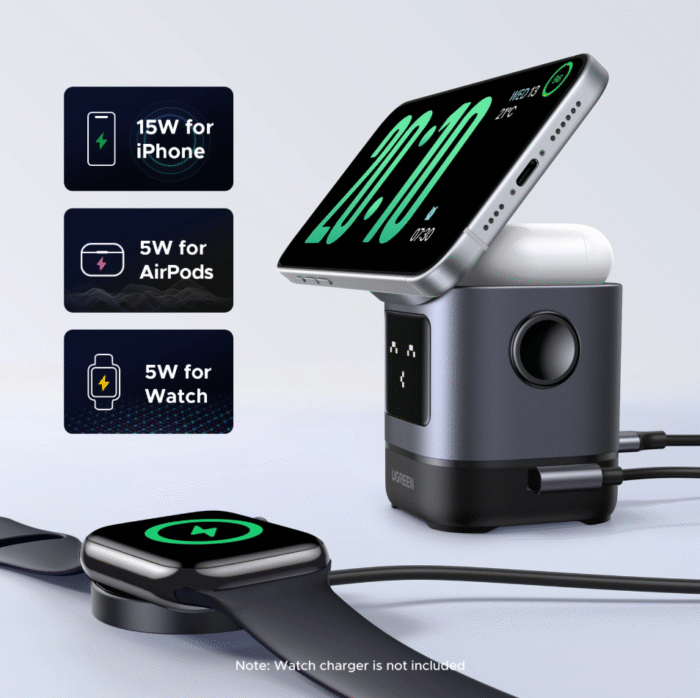 UGREEN 2-in-1 UNO Series Qi2 Magnetic Station Wireless Charger – W709 - Image 2