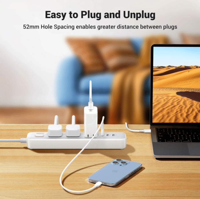 UGREEN 3-Outlet Surge Protector Master Switch Extension Code With 30W Type-C Port + Dual USB Ports – CD286 - Image 4