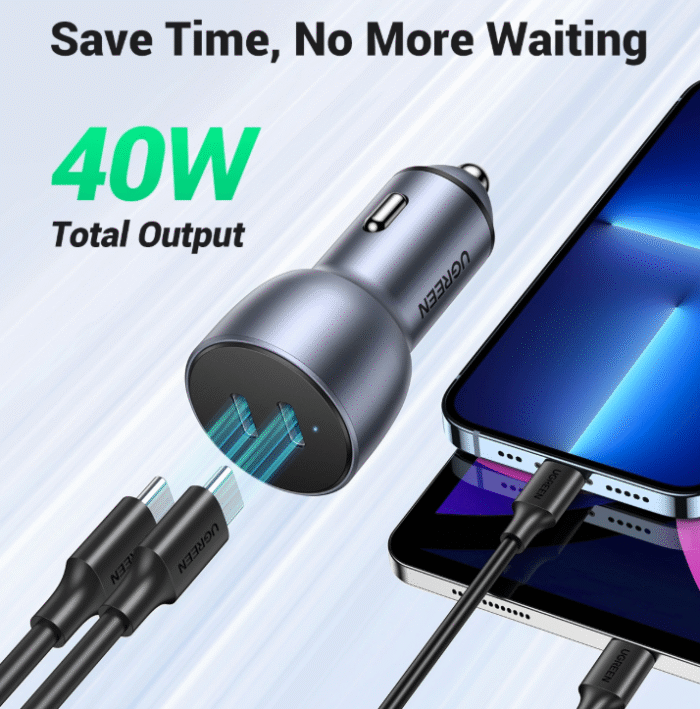UGREEN 50W Dual Type-C Port PD Fast Car Charger – CD213 - 70594 - Image 6