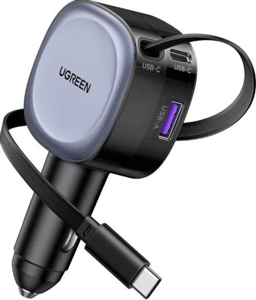UGREEN Type-C+USB 75W Car Charger with Retractable Cable - EC601 - 55653