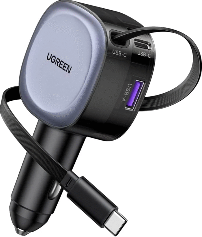 UGREEN Type-C+USB 75W Car Charger with Retractable Cable - EC601 - 55653