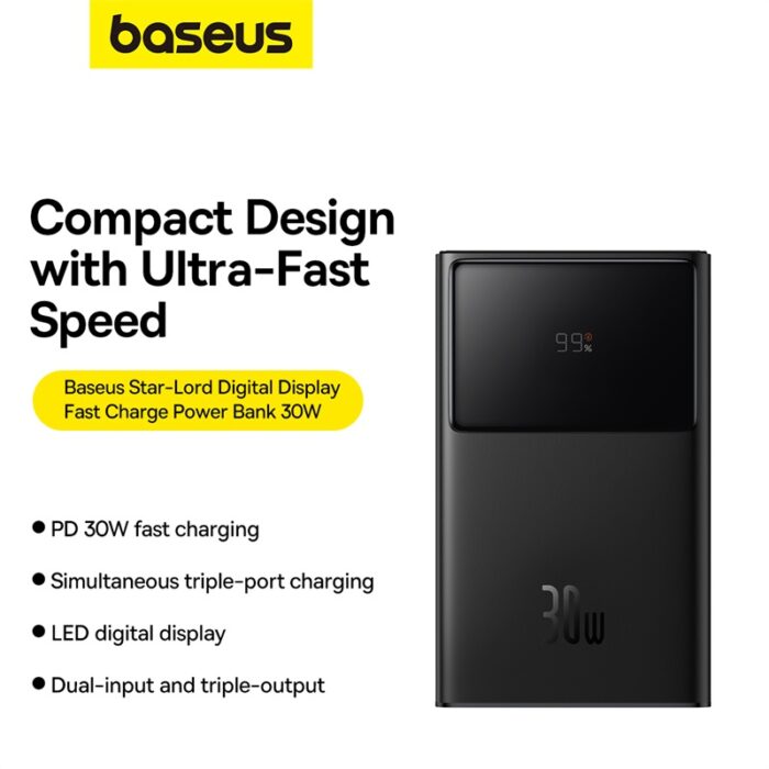 Baseus 10000mAh 30W Star-Lord Digital Display Fast Charging Power Bank – Cluster Black - Image 3