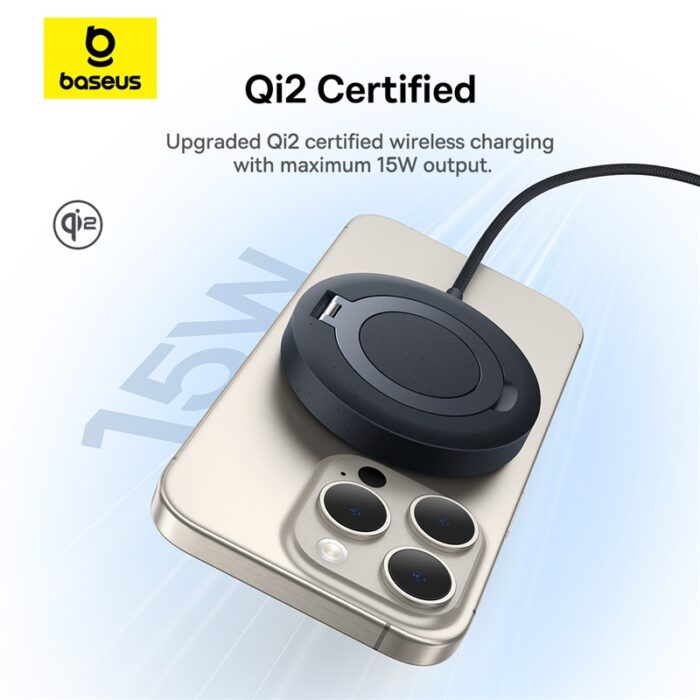 Baseus 15W Simple Mini4 Magnetic Wireless Charging Stand Qi2 Universal – Cosmic Black – 6M - Image 2