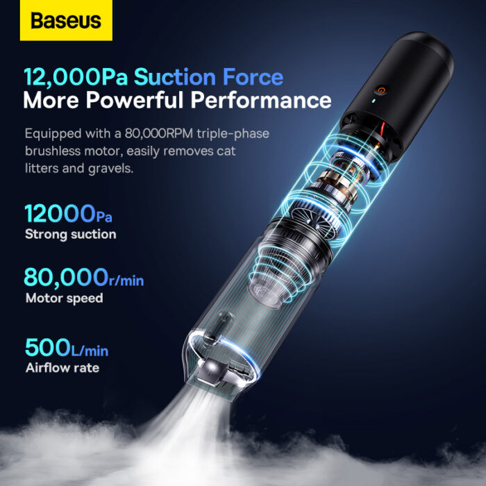 Baseus A3lite 12000pa 100W Car Vacuum Cleaner – Black - Image 2