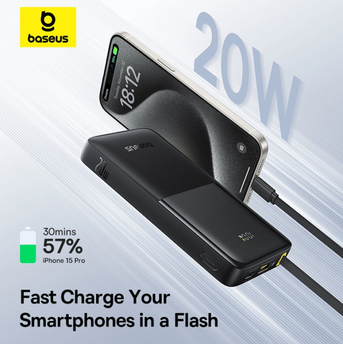 Baseus Bipow 2 10000mah 20W Digital Display Power Bank With Built-in Type C Cable - Image 7