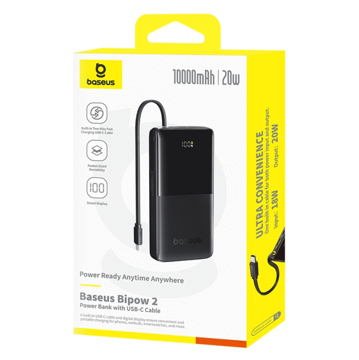 Baseus Bipow 2 10000mah 20W Digital Display Power Bank With Built-in Type C Cable - Image 3
