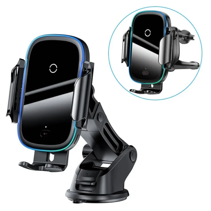 Baseus Light Electric Qi 15W Auto Alignment Wireless Charger 2 in 1 Car Holder Black – WXHW03-01 - Image 4