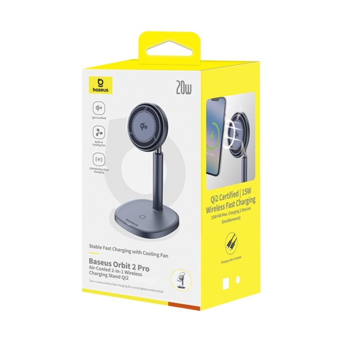 Baseus Qi2 20W Orbit 2 Pro Air-Cooled 2-in-1 Wireless Charging Stand - Image 3