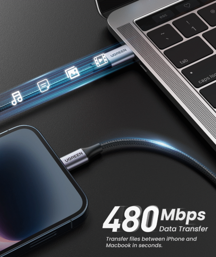 UGREEN 1 Meter MFI Certified Type-C to Lightning Aluminum Shell Braided Cable – US304 - 60759 - Image 8