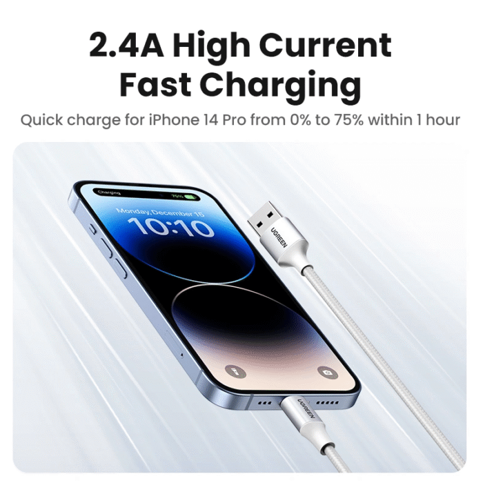 UGREEN 1 Meter USB to Lightning Alu Case – MFI Certified Braided Lightning Cable – US199 - 60161 - Image 9