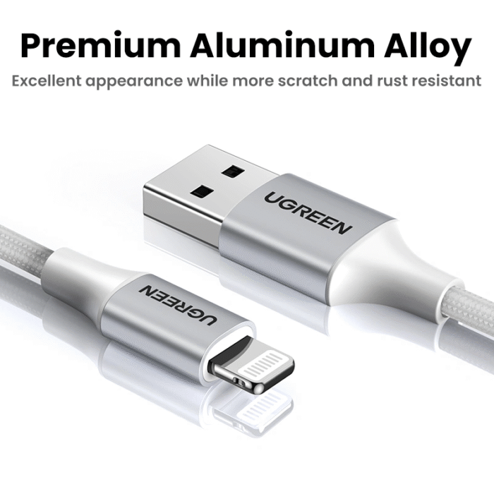 UGREEN 1 Meter USB to Lightning Alu Case – MFI Certified Braided Lightning Cable – US199 - 60161 - Image 3