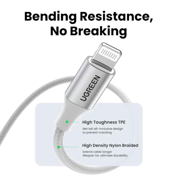 UGREEN 1 Meter USB to Lightning Alu Case – MFI Certified Braided Lightning Cable – US199 - 60161 - Image 2