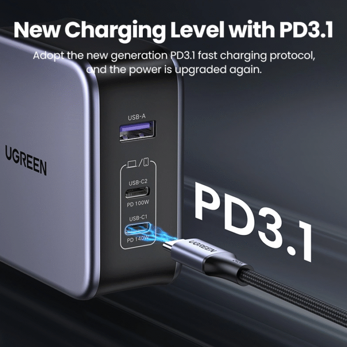 UGREEN 140W GaN Fast Charger with Type-C to Type-C 1.5Meter Cable – CD289 - 90322 - Image 4