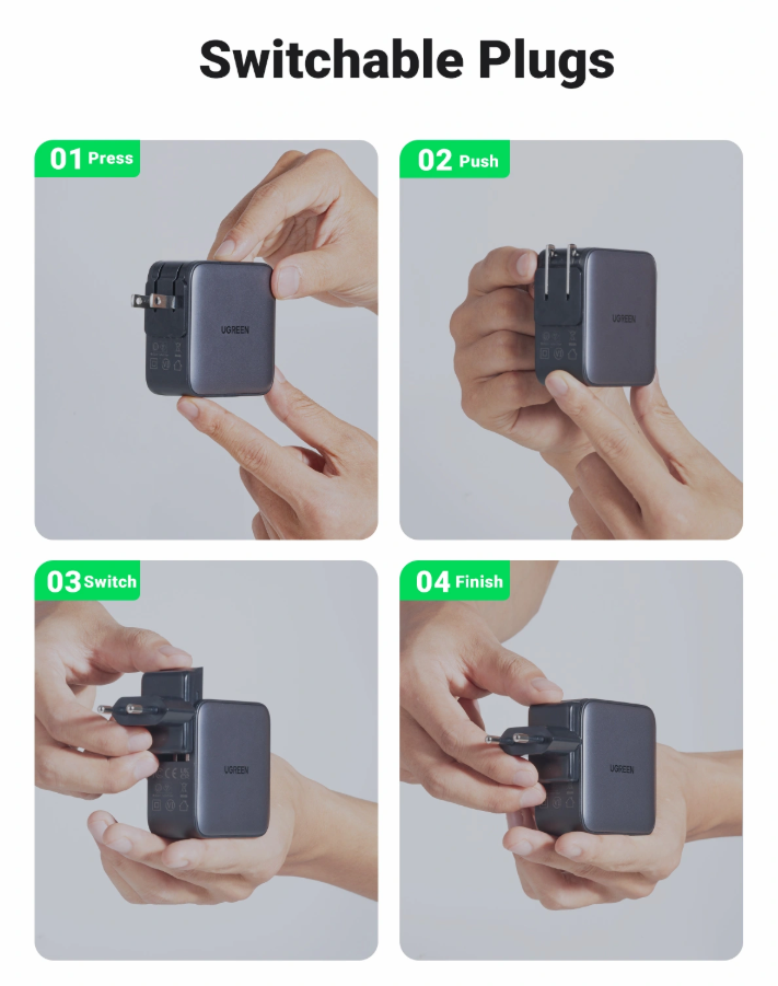 UGREEN 65W GaN Fast Charging Adapter With Multi Universal Wall Plugs- CD296 - 90409 - Image 4