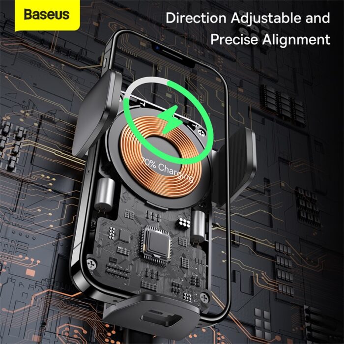 Baseus Wisdom Auto Alignment QI 15W Car Mount Wireless Charger – Suction base – Black - Image 5