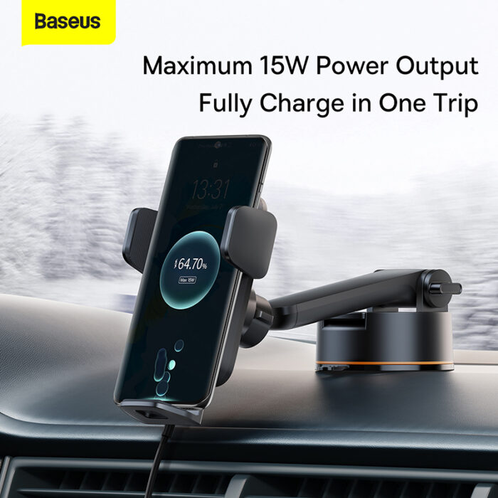 Baseus Wisdom Auto Alignment QI 15W Car Mount Wireless Charger – Suction base – Black - Image 6