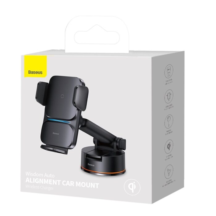 Baseus Wisdom Auto Alignment QI 15W Car Mount Wireless Charger – Suction base – Black - Image 2