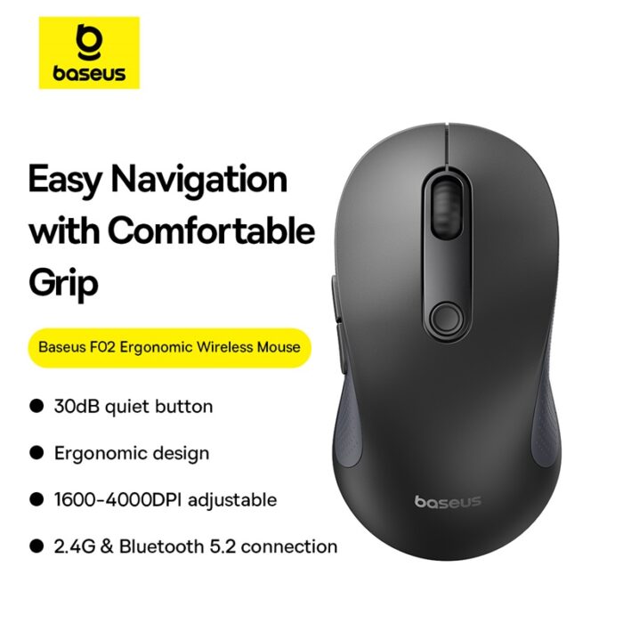 Baseus F02 Ergonomic Bluetooth + 2.4G Wireless Mouse – B01055505111-01 - Image 12