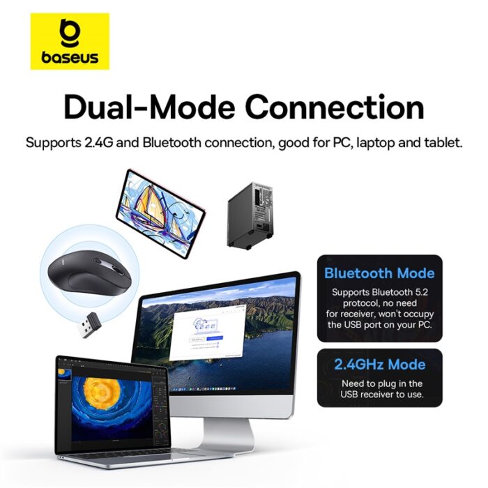 Baseus F02 Ergonomic Bluetooth + 2.4G Wireless Mouse – B01055505111-01 - Image 9