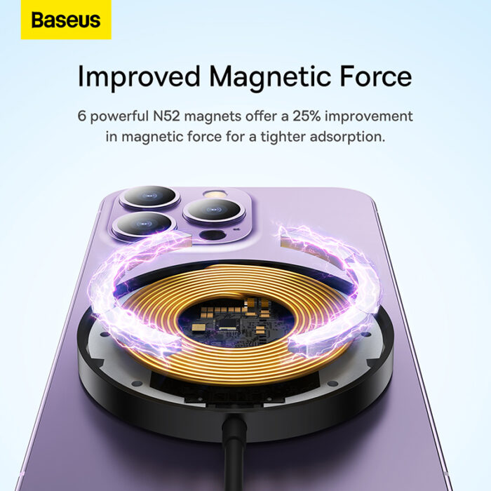 Baseus Simple Mini 3 Magnetic Wireless Charger Suit for iPhone 12/13/14/15 Black - Image 7