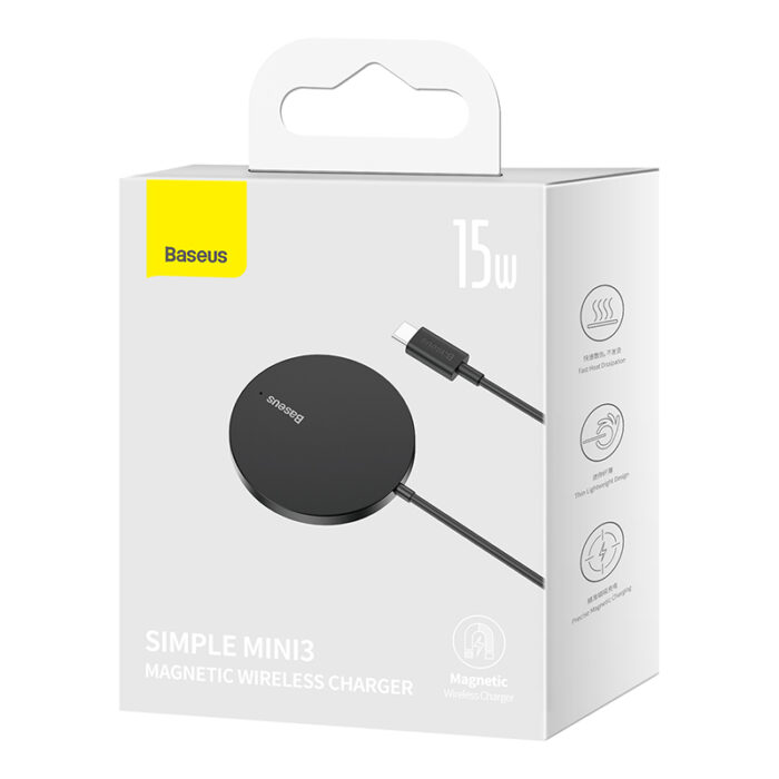 Baseus Simple Mini 3 Magnetic Wireless Charger Suit for iPhone 12/13/14/15 Black - Image 2