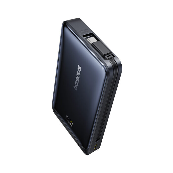 Baseus 10000mah 45W Nomos Qi2 Kickstand Magnetic Power Bank with Built-in USB-C Cable - Image 12