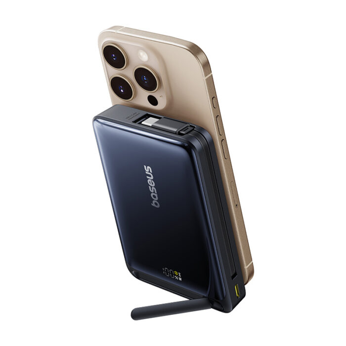 Baseus 10000mah 45W Nomos Qi2 Kickstand Magnetic Power Bank with Built-in USB-C Cable - Image 11